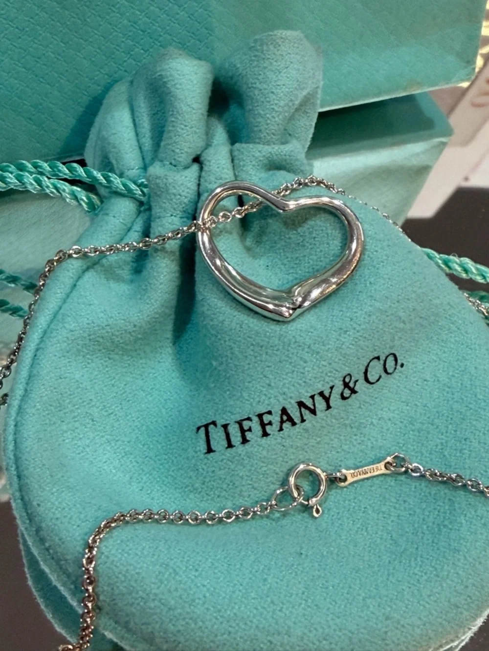 💟Tiffany & Co. Large Open Heart Pendant Elsa Peretti 925 Sterling Necklace 🫶